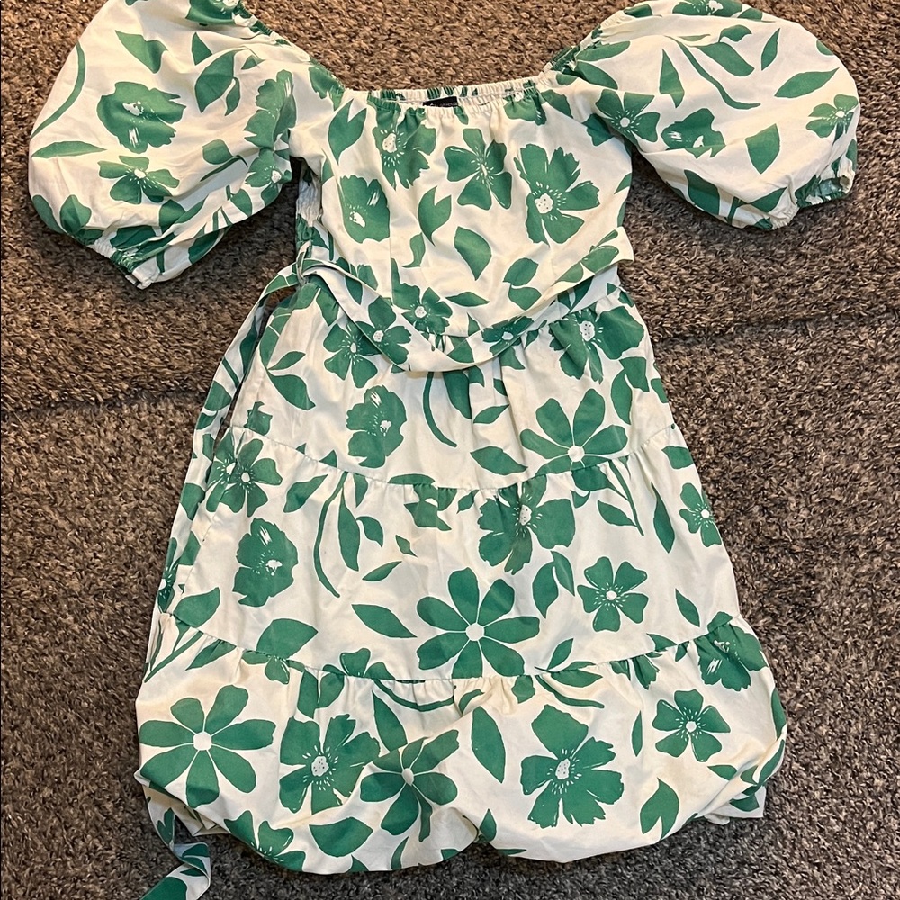 Floral Green and White Mini Dress